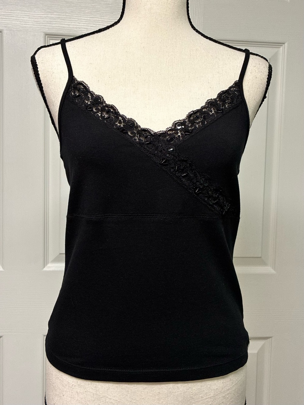 NWOT GAP Camisole Lace Sequined, Beaded Trim, Black, Size Medium